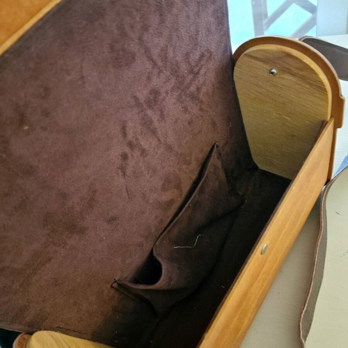 Wooden handmade shoulder bag used with velvet lining and leather strap