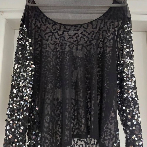 Long-sleeve blouse used with sequins black