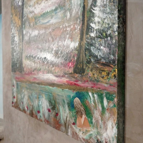 Painting Spring Landscape with Girl new 70x90