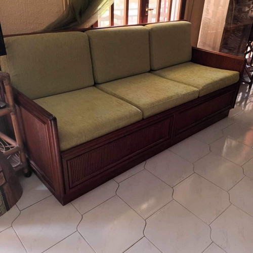 Three-seater sofa used, sturdy wood with storage space