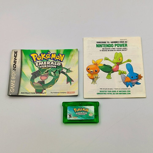 Pokemon Emerald Version for Game Boy Advance used with manual and poster