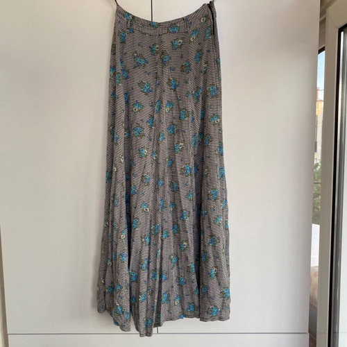 Vintage maxi skirt gray with blue flowers used
