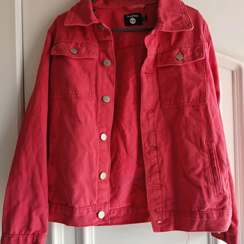 Boohoo women's pink denim jacket used, size XS