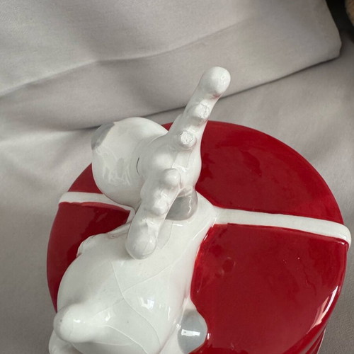 Marva ceramic cookie jar used, red with reindeer design