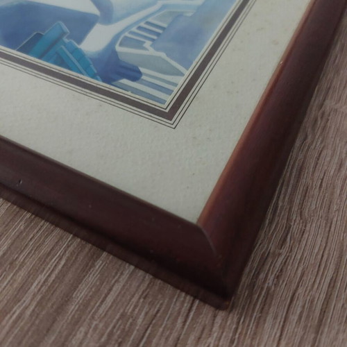 Decorative frame with glass used, Greek island depiction