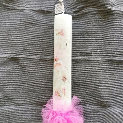 Candle new with pink flowers and tulle
