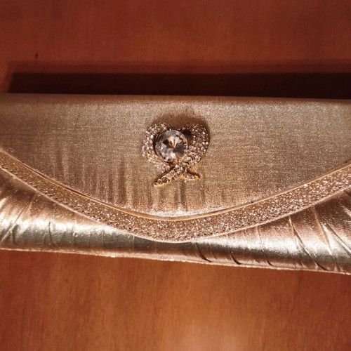 Gold Handbag New With Strap And Strass