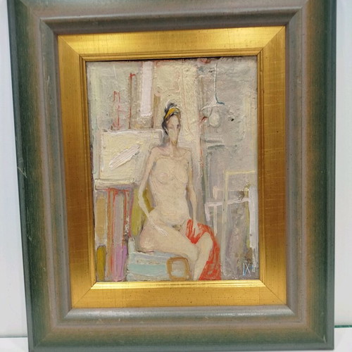 Oil painting nude woman used on plywood with frame 30x40
