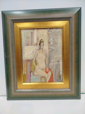Маслена картина на гола жена върху шперплат 30×40 с рамка
