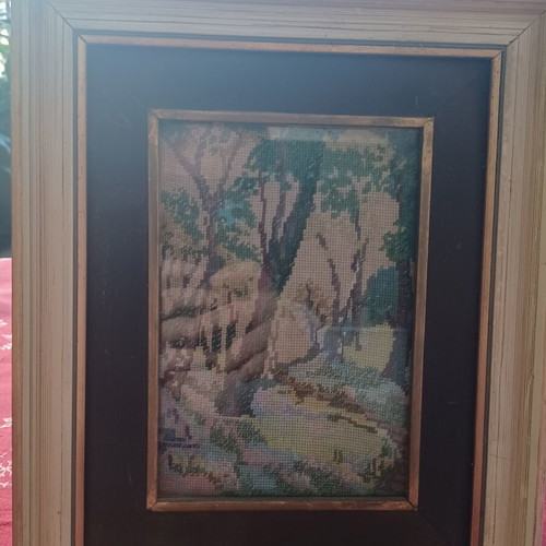 Handmade Landscape Embroidery in Wooden Frame like new