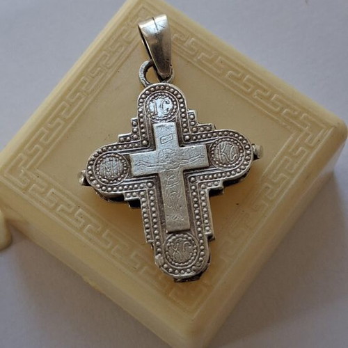 Silver Christian amulet pendant, Greek made, vintage