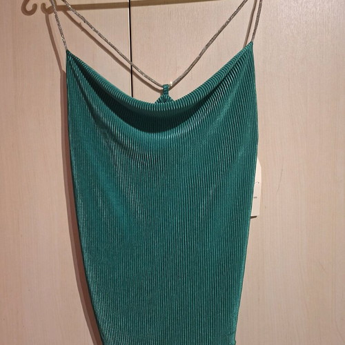 Draped green top with rhinestone straps new