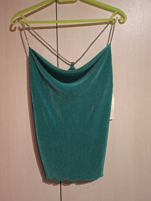 Draped green top with rhinestone straps new