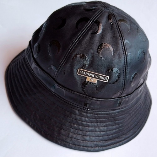 Marine Serre leather bucket hat used, black with moon print