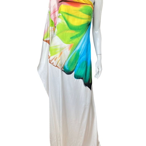 Sunfere One-Shoulder Butterfly-Print Maxi Gown new, size M