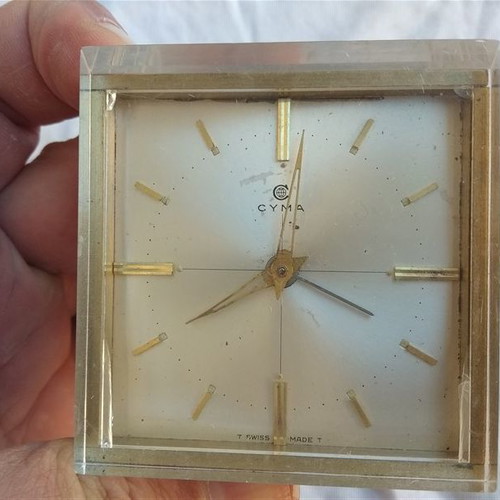 Cyma alarm clock 1950's used, Swiss analog table clock