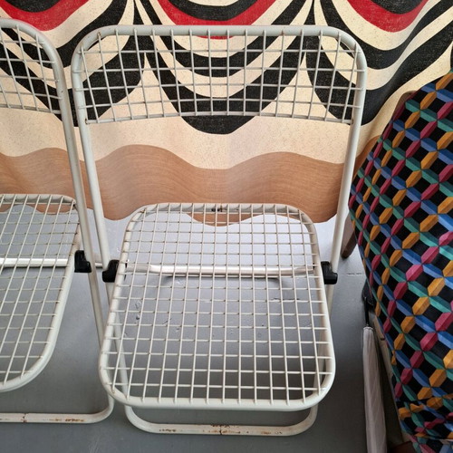 Talin folding chairs used, metal grid design, set of 2, 1980