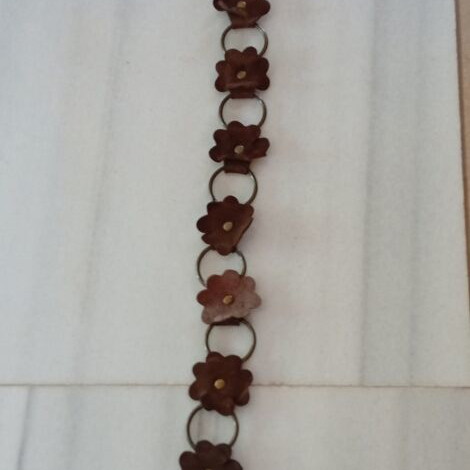 Vintage boho leather belt with metal rings used, brown