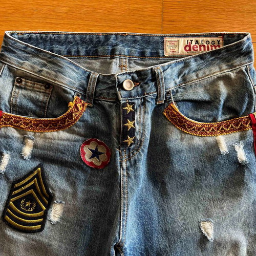 Italogy ripped jeans used, blue, cotton, size S-M