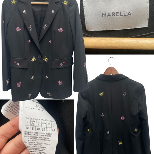 Marella Black Floral Embroidered Blazer Jacket used, size S