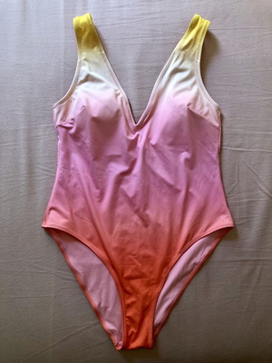 H&M one-piece swimsuit XL, yellow pink orange gradient