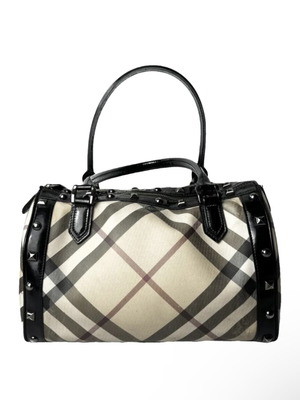 Burberry Novacheck δερμάτινη χειρός τσάντα μεταχειρισμένη, μαύρο και γκρι