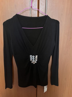 Black blouse with V neckline and decorative stones like new, size S