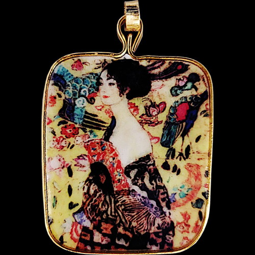 Lady with fun 1917 necklace handmade new, multicolor and gold-tone