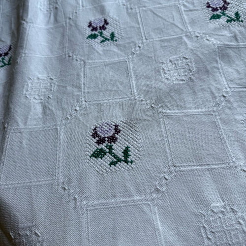 Tablecloth new cotton embroidery with purple flowers for large table 260cm
