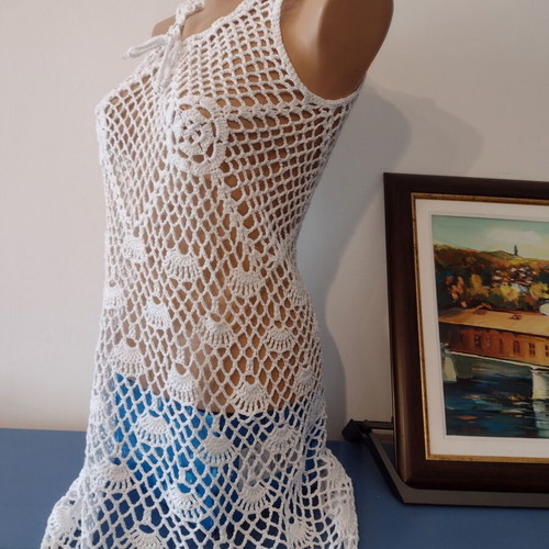 Beach dress new, handmade crochet, 100% cotton, size S/M