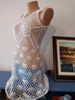 Beach dress new, handmade crochet, 100% cotton, size S/M
