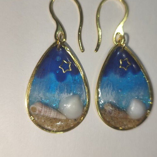 Earrings "Sea in a Drop" new, handmade with UV resin and surgical steel hooks