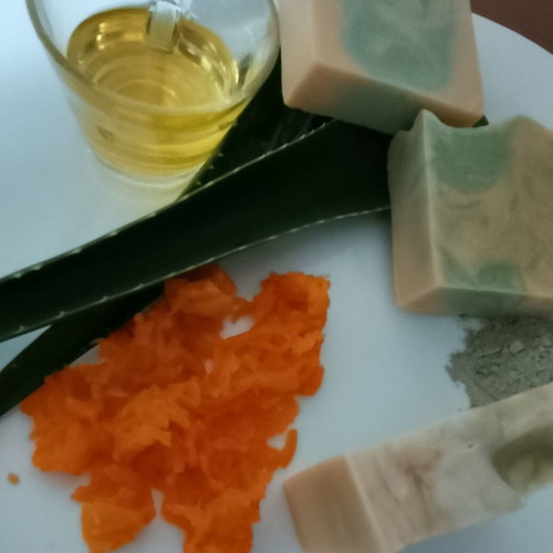 Handmade soap with aloe vera, pumpkin, green clay, avocado oil
