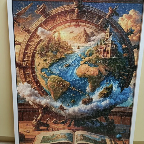 Puzzle 1000 pieces like new, 50×70 cm, white wooden frame