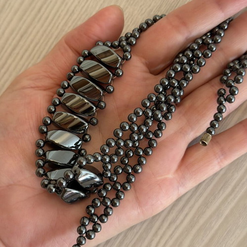 Hematite choker vintage handmade necklace 47 cm