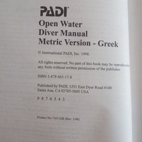 Padi Open Water Diver Manual used, Greek edition