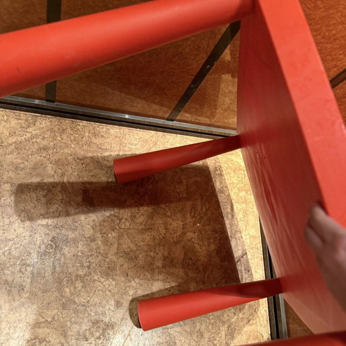 Children's red plastic table used, ideal for play and crafts