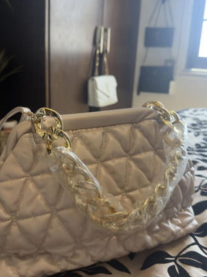 Beige handbag with gold chain, new with tag