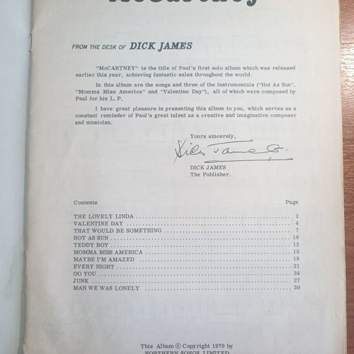 McCartney Songbook sheet music used, 1970 Northern Songs edition