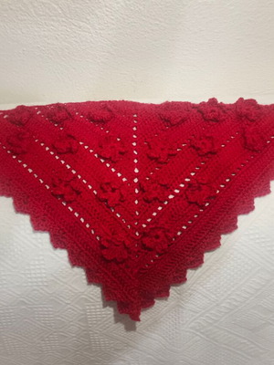 Knitted red bandana handmade like new with flowers