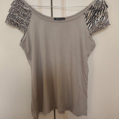Bill Cost blouse used with animal print sleeves, beige, size M