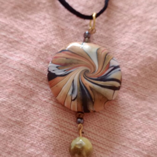 Necklace like new, polymer clay and semi-precious stone with cord