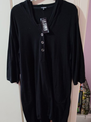 Black Jersey Dress with Long Sleeves and Deep V Neck, New