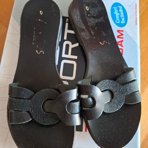 Women's sandals size 40 used, black synthetic leather