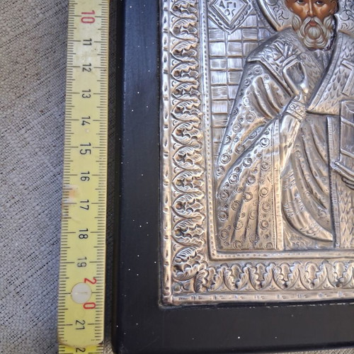 Silver icon of Saint Nicholas 950 grade, like new, 22×16cm