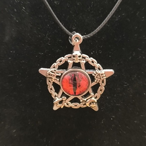 Gothic Pentagram Necklace with Red Dragon Eye Pendant new