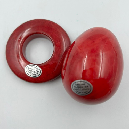 Alabaster red egg with silver decoration and base, new