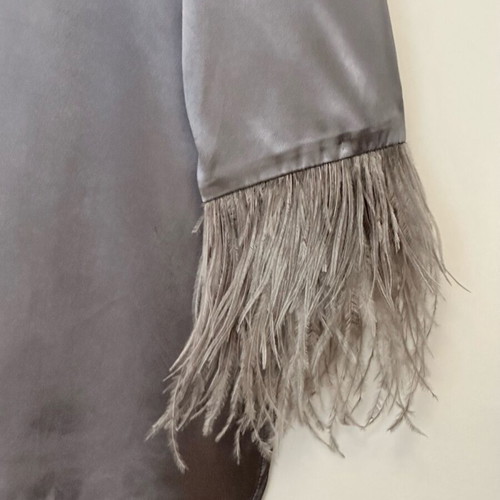 Zara gray satin shirt with feathers new