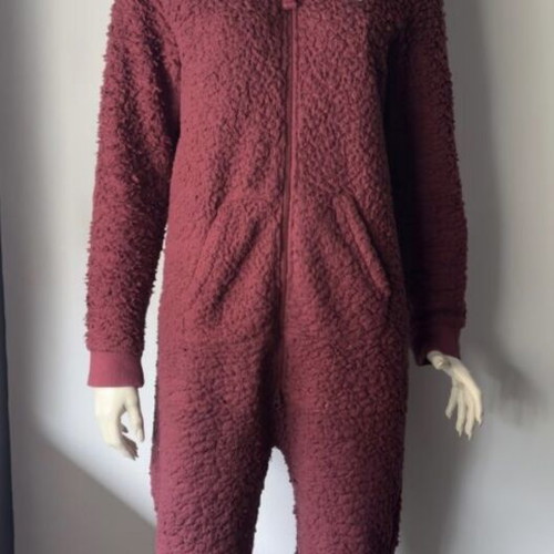 Onepiece unisex jumpsuit used burgundy fleece with hood size S