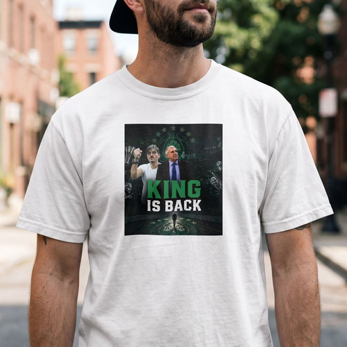 T-Shirt The King Is Back 2 new, unisex, white, polyester jersey